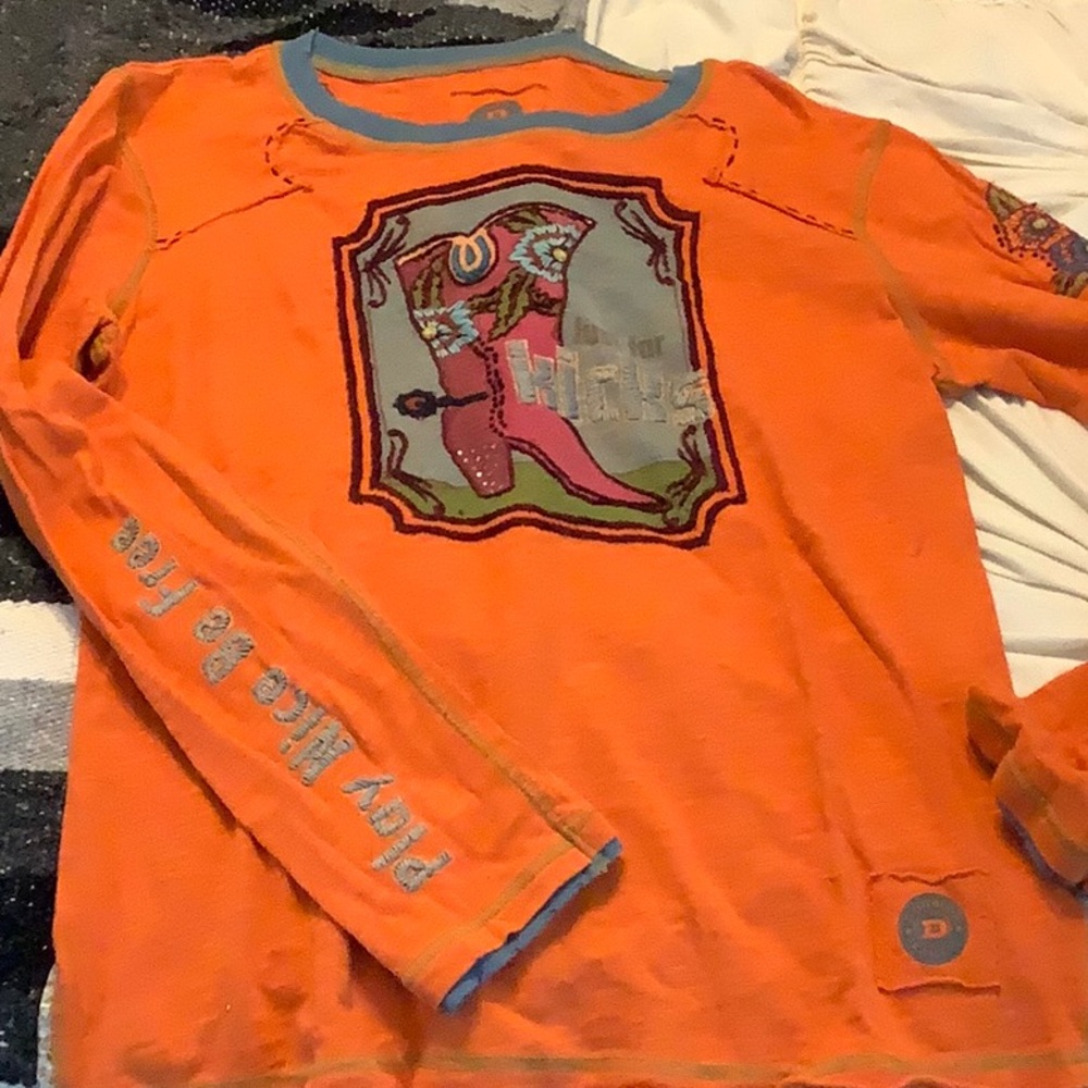 DD Ranchwear Orange Long Sleeve Graphic Top